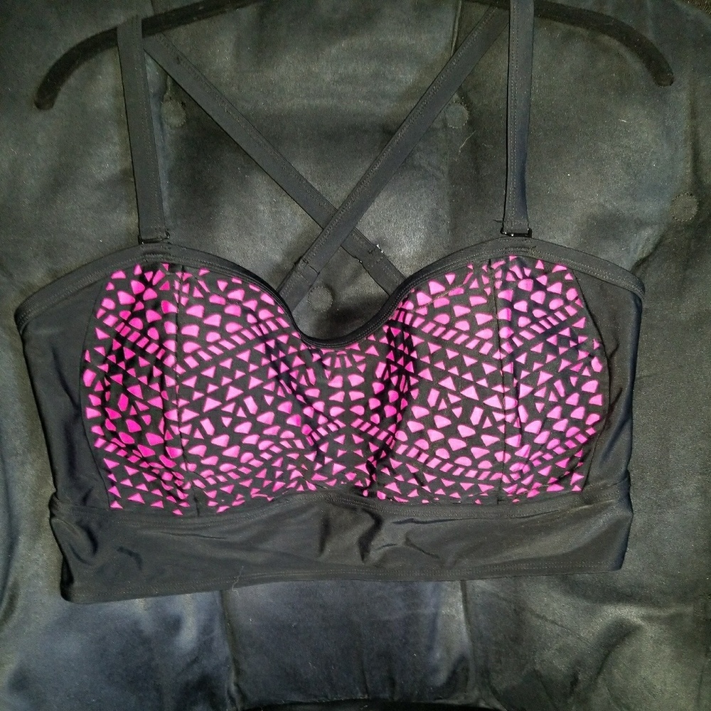 Black and Hot Pink Swim Top